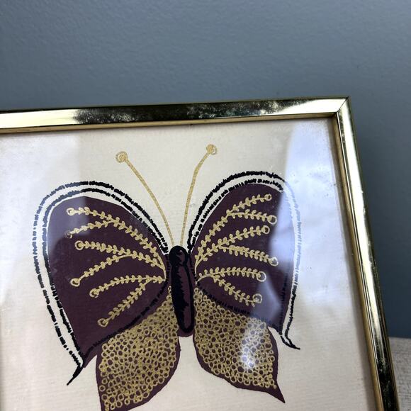 Vintage 70's Butterfly Framed Art Print Brown Tan Retro Hippie Home Decor 1977 - Picture 11 of 12